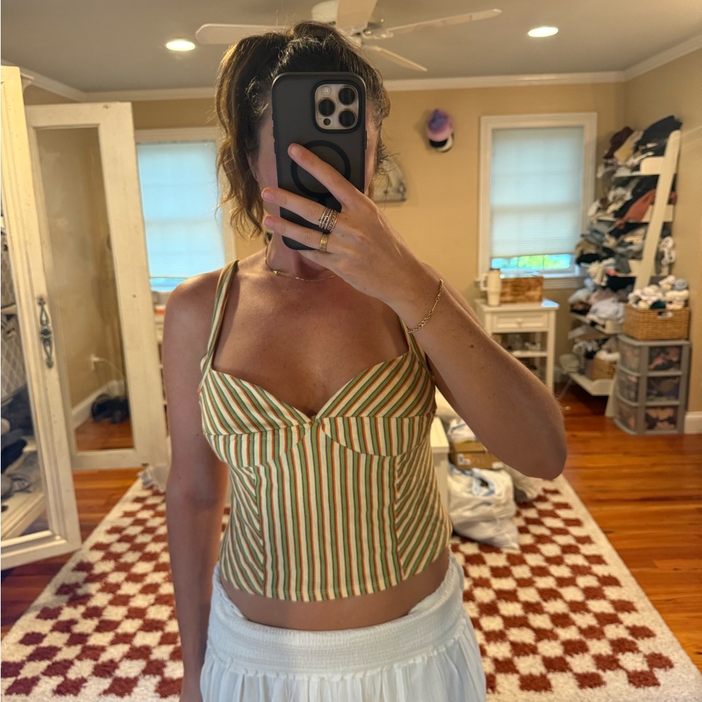 FP Beach Striped Green and Orange Top